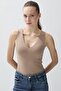 Women's Mocha Color V-Neck Snap-On Bodysuit - 2