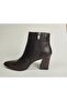 Women's Genuine Leather Crocodile Detailed Brown Leather Heeled Boots - 3