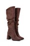Bitter Brown Suede Thick Heeled Wrinkled Gusseted Women's Boots - Kc - 2