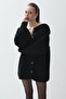 Women's Black Color Stretchable Long Plush Coat - 2