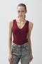 Women's Burgundy Color V-Neck Snap-On Bodysuit