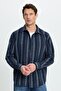 Men's Relax Fit Comfortable Cut Sports Collar Striped Lumberjack Shirt