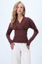 Brown Double-Breasted Cut V-Neck Waist-Corseted Sandy Blouse Alc-X14372 - 2