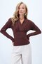 Brown Double-Breasted Cut V-Neck Waist-Corseted Sandy Blouse Alc-X14372