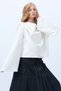Women's Ecru Crew Neck Self-Shawl Detailed Wide Cut Design Blouse Alc-X14420