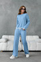 Women's Crew Neck Lace-Up Sweater Pants Knit Top and Bottom Set