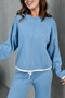 Women's Crew Neck Lace-Up Sweater Pants Knit Top and Bottom Set - 2