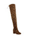 Women Minimal Drawstring Detail Knee-High Boots in Leopard