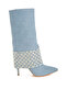 Women Diamante & Rhinestones Denim Boots in Blue - 2