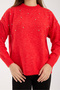 Women's Knit Sweater with Scattered Stone Detail - 8