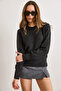 Women's Anthracite Crew Neck Soft Textured Basic Knitwear Sweater Kzk-19000845 - 6