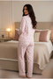 Pink Flower Pattern Lace-Like Knit Holes Cotton Knitted Buttoned Pajama Suit 7976 - 4