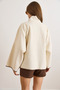 Women's Ecru Pocketed Shepherd Stitched Unlined Oversized Cashmere Jacket Ckt-19000500 - 3