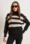 Women's Black and White Shoulder Detailed Buttoned Striped Knit Sweater Kzk-19001080 - 3