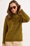 Women's Oil Green Mock Neck Hair Braided Oversized Knitwear Sweater Kzk-19001082