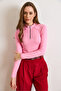 Women's Pink Shoulder Stitching Detailed Crop Soft Touch Blouse Blz-19003178 - 6
