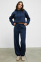 Ayatre Women's Organic Cotton Fleece Lined K Hooded Regular Elastic Waist Navy Blue Top and Bottom Set - 2