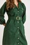 Women's Emerald Green Pocketed Belted Gabardine Shirt Dress ELB-19002569 - 4