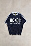 تيشيرت AC/DC Back in Black باللون الأزرق الداكن للجنسين قصة فضفاضة بأكمام قصيرة