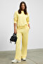 Anselma Women's Organic Cotton Regular Elastic Waistband Drawstring Double Pocket Wide Leg Yellow Top-And-Bottom Set