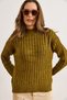 Women's Oil Green Mock Neck Hair Braided Oversized Knitwear Sweater Kzk-19001082 - 6