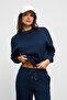 Carica Women's Organic Cotton Inside Fleece O Oversized Fit Waist and Leg Elasticated Drawstring Navy Blue Top and Bottom - 4