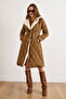 Women's Brown Fur Detailed Quilted Coat Mnt-19000052 - 5