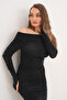 Silver Glitter Buzzy Fabric Madonna Collar Long Sleeve Slit Maxi Dress - 6