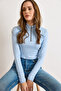 Women's Baby Blue Shoulder Stitching Detailed Crop Soft Touch Blouse Blz-19003178 - 4