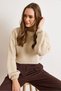Women's Stone Crew Neck Crop Soft Textured Knitwear Sweater Kzk-19001084 - 6