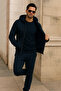 Men's Winter Pocketed Dark Blue Oversized Sweatshirt - 3