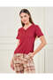 Women Burgundy And Beige Checkered Pyjama Set (2 Piece) - 2