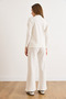 Women's Ecru Bottom Pocket Pants Top Mock Neck Blouse Fleece-Lined Set Tkm-19000254 - 4