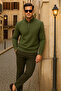 Men's Winter Polo Neck Khaki Zippered Sweatshirt - 3