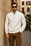 Men's Winter Polo Neck White Zippered Sweatshirt - 4