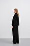 Black Women's Pique Textured Top and Bottom Set with Adjustable Waist and Zipper Detail - 7