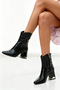 Women's Snakeskin Textured Boots 6.5 cm Thick Heel, Square Toe Modern and Stylish Design - 3