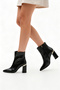 Women's Snakeskin Textured Heeled Boots 8.5 cm Thick Heel, Pointed Toe and Stylish Design with Gold Detail - 2