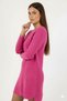 Women's Fuchsia Pink Crew Neck Long Tunic Dress Thick Knit Italian Sleeve Y Slit Knitwear Sweater - 3