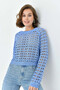 Women's Crew Neck Knit Detail Crop Knitwear Sweater - 6