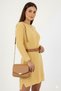 Women's Light Yellow Chick Crew Neck Long Tunic Dress Thick Knit Italian Sleeve Y Slit Knitwear Sweater - 3