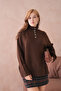 Women's Mock Neck Button Detail Oversized Knitwear Sweater - 5