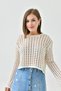 Women's Crew Neck Knit Detail Crop Knitwear Sweater - 6