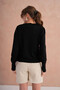 Women's V-Neck Embroidered Detail Knit Sweater with Sleeve Tabs - 6
