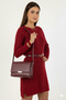 Women's Red Crew Neck Long Tunic Dress Thick Knit Italian Sleeve Y Slit Knitwear Sweater - 3