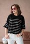 Women's Crew Neck Embroidery Detail Striped Knitwear Sweater - 2