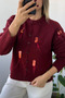 Crew Neck Sequin Pattern Burgundy Cardigan - 2