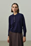 Long Sleeve Polo Neck Knitwear Navy Blue - 4