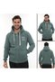 Men's Petrol Standard Fit Regular Cut Full Zippered Hooded Cotton Sweatshirt with Fleece Inside - 6