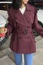Women's Burgundy Oversized Miyabi Windbreaker Detailed Belted Short Trench Coat - 7